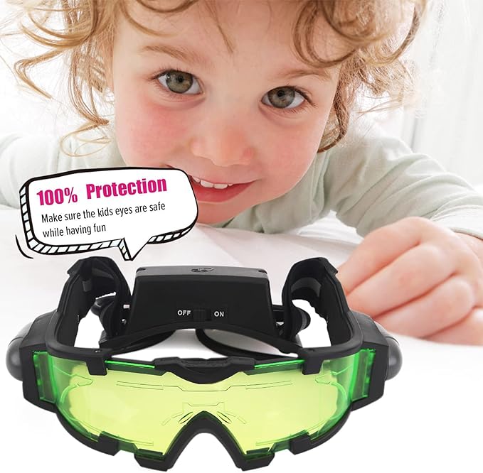 AGM Kids Night Vision Goggles, Adjustable Spy Gear Night Mission Goggles with Flip-Out Lights Green Lens
