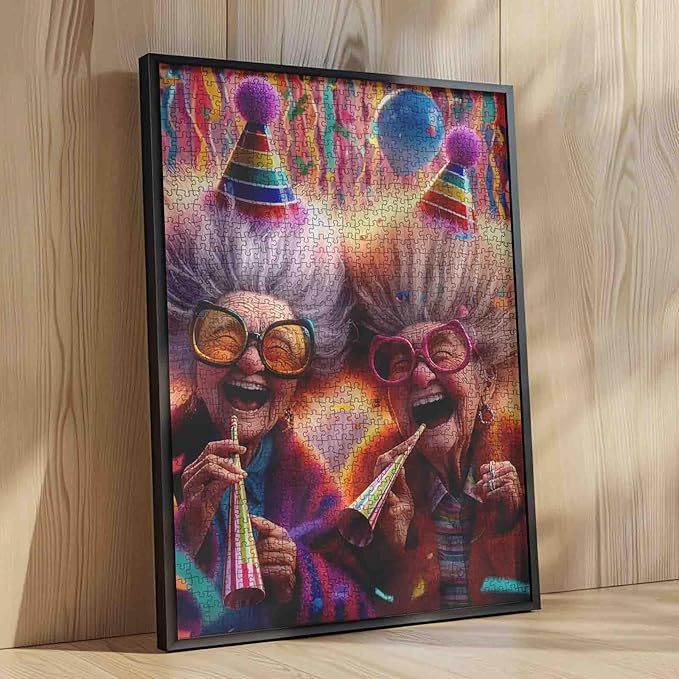 Colorful Party Grandma Theme Jigsaw Puzzle for Adults 1000 Pieces Large Puzzle Game for Students Fun and Laughter Party Scene 20X27 Inches Unique Gift Idea Home Wall Decor Relaxing Puzzle