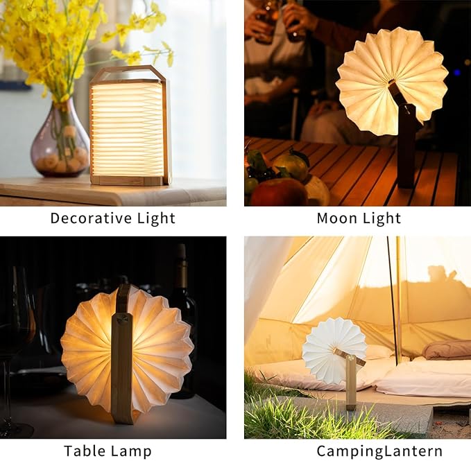 Portable Bamboo Lamp - Foldable Japanese Lantern with USB Charging, Waterproof Tear-Resistant Fiber Paper Shade, Accordion Travel Light for Home Decor Camping Gift