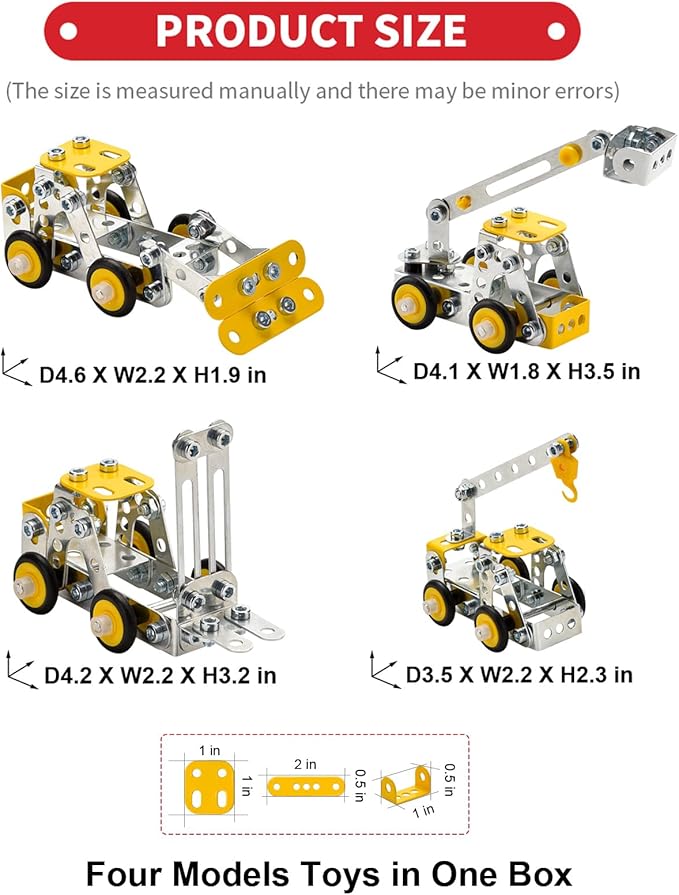 Erector Set for Boys Age 8-12,4 Mini Metal Model Set for Kids,Engineering Metal Building Kit,Learning Construction Truck Building Toys for Boys Age 8-12 DIY STEM Educational Gifts (330pcs)