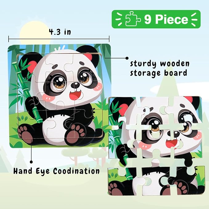 8 Pack Jigsaw Puzzles for Toddlers 1-2 3-6, 9 Piece Animal Wooden Puzzles for Toddlers, Children Learning Educational Puzzles Toys for Boys Girls (Style 2)