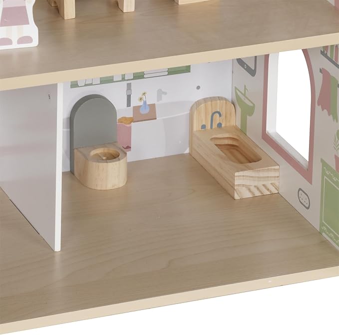 Wooden Pink Doll House for Girls with Balcony,DIY Pretend Dolls Play House Toy, Kids Dollhouses Toys with 12 PCS Furniture Accessories,Birthday Gifts for Boys Girls Ages 3+