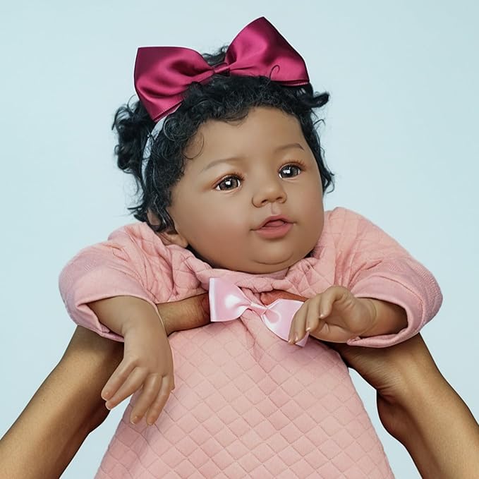 Realistic Reborn Baby Doll Black Girl – 18 Inch Lifelike African American Newborn, Real Life Handmade Soft Body with Accessories Gift Set for Kids 3+