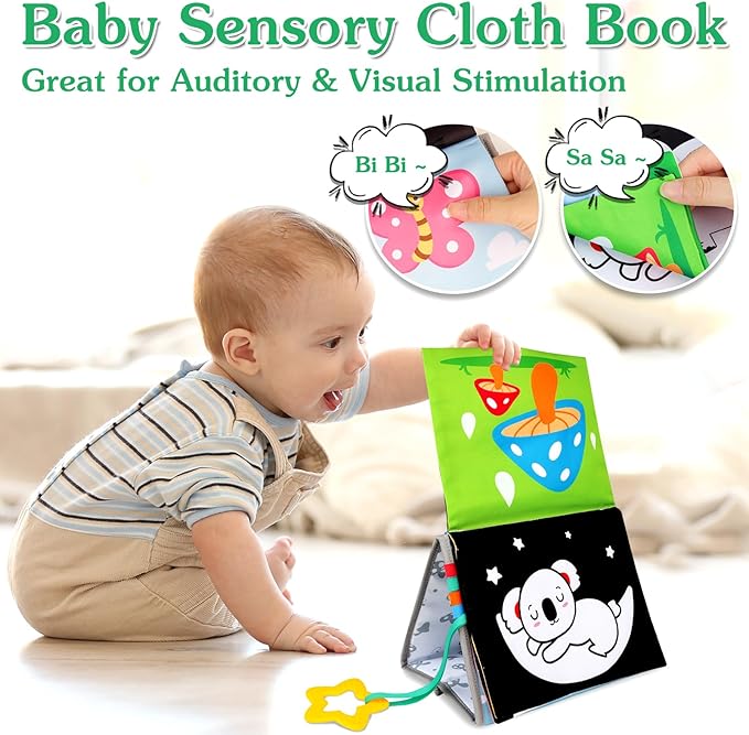 Tummy Time Mirror Baby Toys - Black and White High Contrast Baby Visual Stimulating Mirror Toys for Newborn - Montessori Infant Sensory Crinkle Toy for Babies Gifts 0 3 6 9 Months
