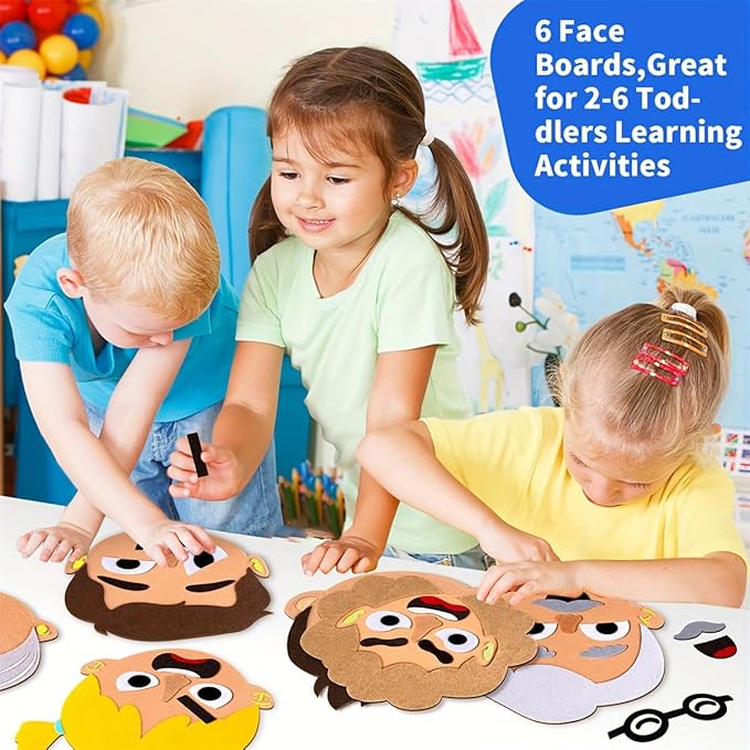 WOBOX 1Set Emotion Learning Felt Board Set for Kids, Montessori Sensory Toys, Interactive Storytelling Kit with 6 Facial Expressions, Early Education Tool for Toddlers