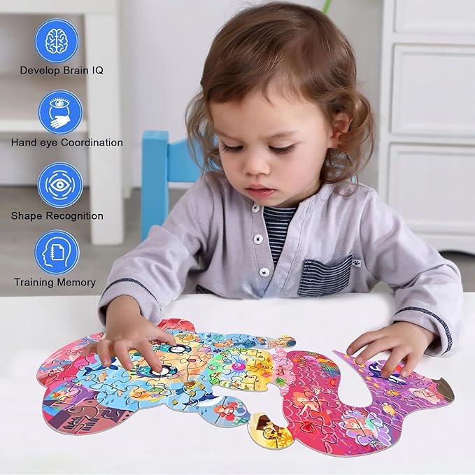 Puzzles for Kids Ages 4-6,4-8,8-10, 70 Piece Mermaid Shaped Kids Puzzles Jigsaw Puzzles Birthday Party Favors Gift for Kid Girls Age 4 6 7 8 Learning Educational
