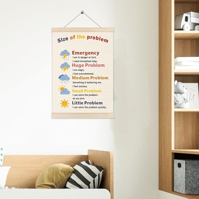 Welshower Weather Mental Health Poster Hanger Frame, Size of the Problem Mental Health Wall Art Prints Decor for Classroom School Counseling Therapy Calming Office, 12x16 Inch
