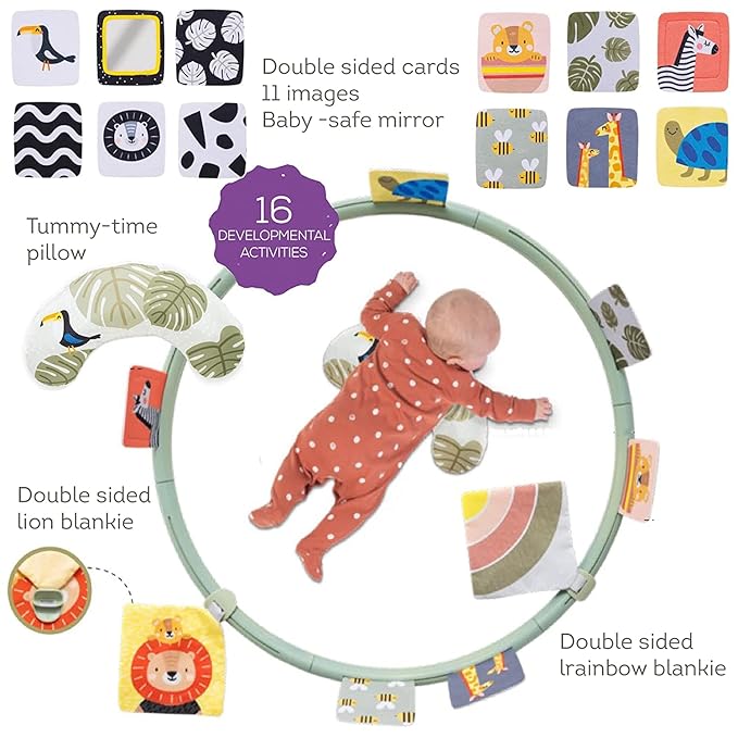 Taf Toys Tummy Time Support for Newborns & Babies, Developmental Activity Center with Detachable Cushion & Toys Encourage Baby’s Senses Development, Fine & Gross Motor Skills & Eye-Hand Coordination
