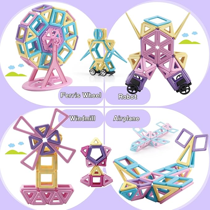 ASOK Magnetic Building Block 155pcs Educational Magnet Tiles Creative Learning and Development Macaron Color Toys Set for 3 4 5 6 7 8 Years Old Boys Girls Kids
