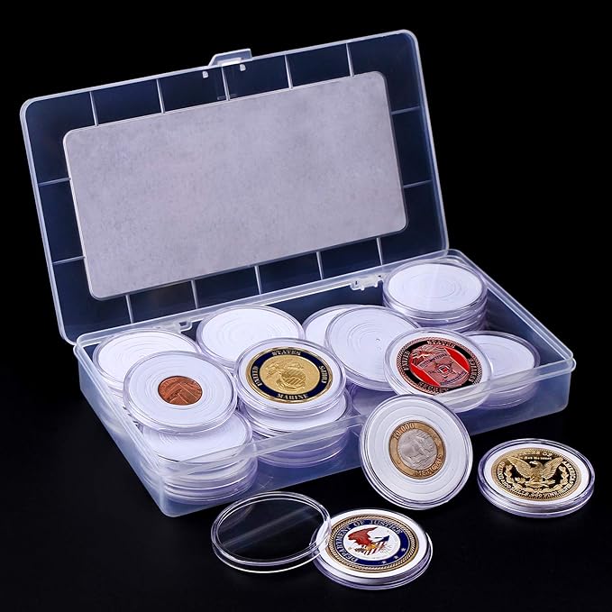 Coin Capsules and 5 Sizes Protect Gasket Coin Holder Case with Plastic Storage Organizer Box for Coin Collection Supplies (46mm)