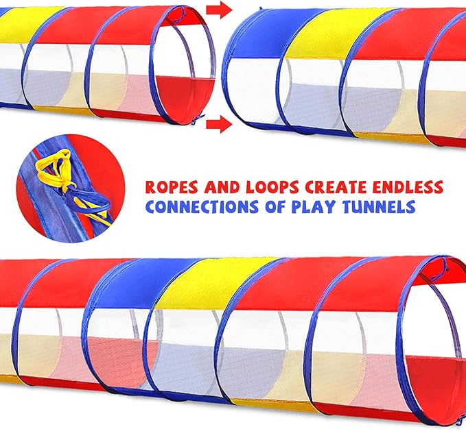 Kids Play Tunnel for Toddlers 1-3, 6 Foot Baby with 2 Mesh Sides Pop Up Crawling Toys 1 3 4 Year Old Girl Boy Birthday Gift, Indoor Outdoor Toddler Children or Dog