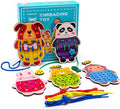 Promise Babe 5 Pack Animals Lacing Cards Wood Block Puzzle Threading Toys Montessori Toy Sewing Cards for Toddler Educational Preschool Toys…