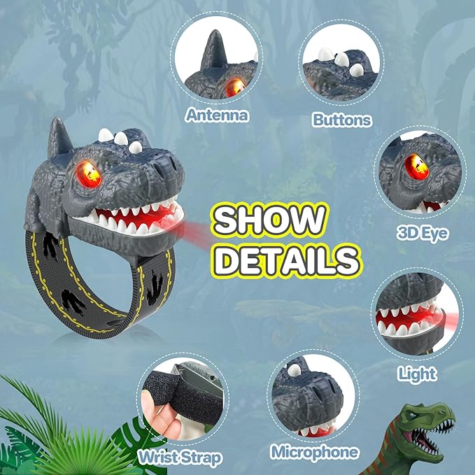 Dinosaur Walkie Talkies for Kids Rechargeable, Wrist Walkie Talkie with Flashlight, Outdoor Adventure Camping Toys, T-Rex Dino Toy Birthday Gifts for Boys Girls Age 4 5 6 7 8 9 10 Years Old