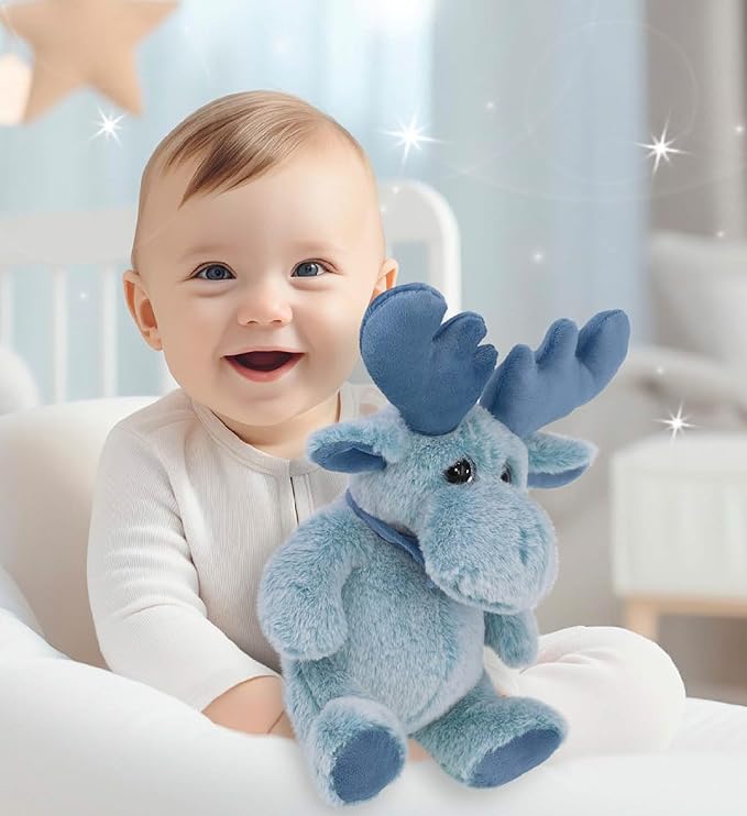 DolliBu Baby Blue Moose Stuffed Animal - Super Soft Stuffed Animals for Girls and Boys, Adorable Stuffed Wild Creatures for Kids and Cute Wild Animals Cuddle Stuffed Animals for Adults - 8.5 Inches