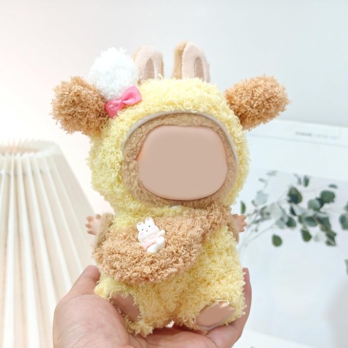 17CM Doll Clothes Set Yellow Hood + Yellow Jumpsuit + Brown Gag, Fashion Cute Dress-Up Clothes for Doll Accessories Outfit(No Doll Included)(LBB Clothes 14)