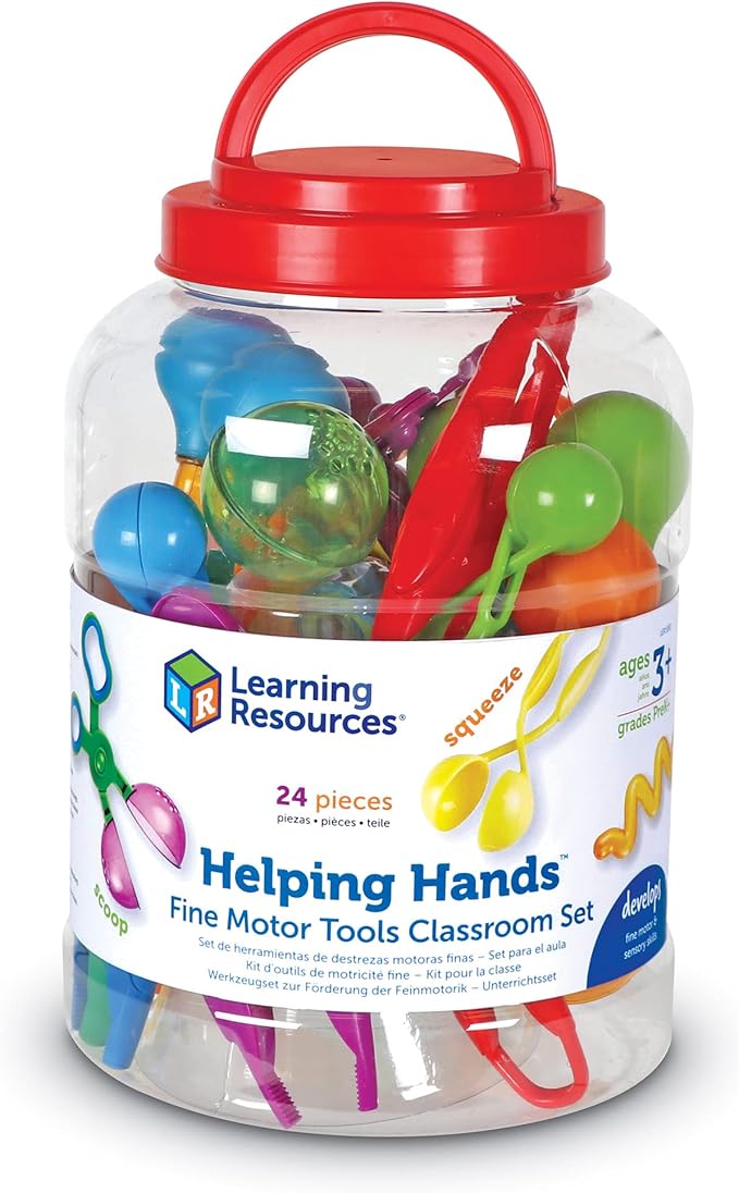 Learning Resources Helping Hands Fine Motor Tools Classroom Set,24 Pieces, Ages 3+, fine motor skills, teacher resources for classroom, sensory toys for toddlers, Scoopers and Tweezers toys