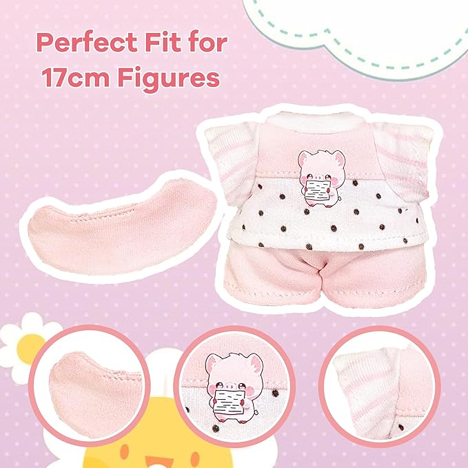 17cm Doll Clothes Set - 3PCS Outfit with Headband, Top & Pants (Fit 1st/2nd/3rd Gen ,Doll Not Included) Cute Kawaii Fashion Accessories