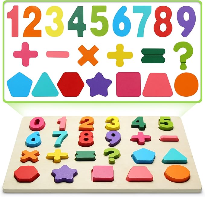 Wooden Puzzles for Toddlers, Number Shape Toddler Puzzles, Number Blocks Toys for Kids, Preschool Learning Educational, Toddler Learning Toys for Gift Set
