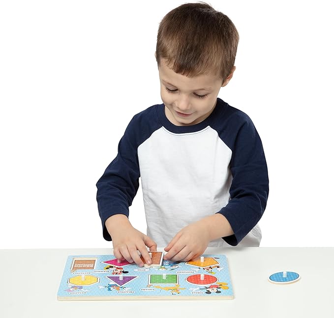 Melissa & Doug Disney Wooden Peg Puzzles Set: Letters, Numbers, and Shapes and Colors