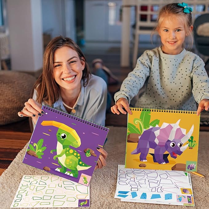 Omgouue 2PCS Dinosaur Animal Crafts Airplane Activities for Kids Ages 4-8 Sticker Paint Books Gift Party The Go Travel Trip Must Have Toys Activity Create 20 Pictures Sticker Sheets are Separate