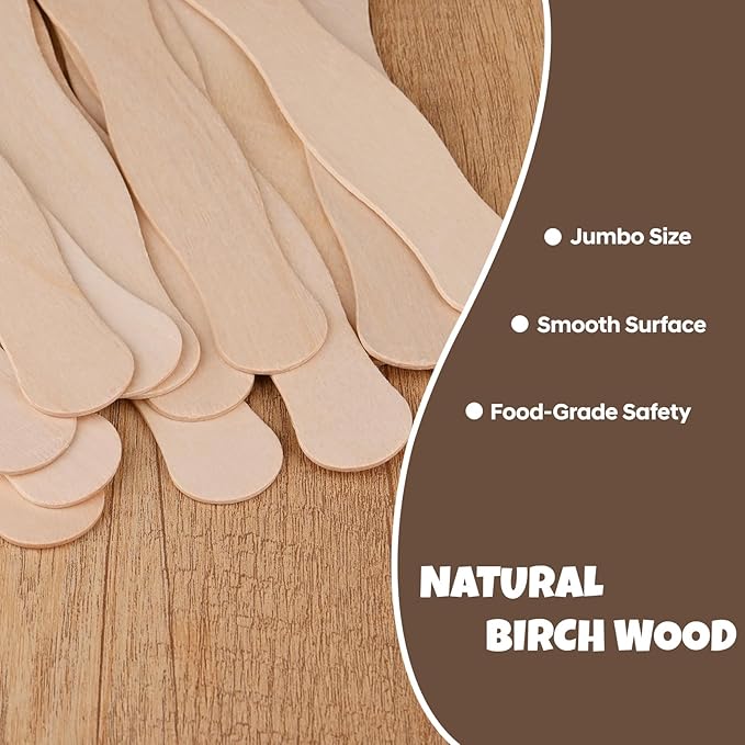 8" Jumbo Wood Wavy Popsicle Sticks,50 Pcs Fan Sticks,Fan Handles,Extra Large Natural Wood Craft Sticks,Jumbo Sticks for Wedding Programs,Waxing,Craft Project,DIY Classroom Crafts,Woodcraft