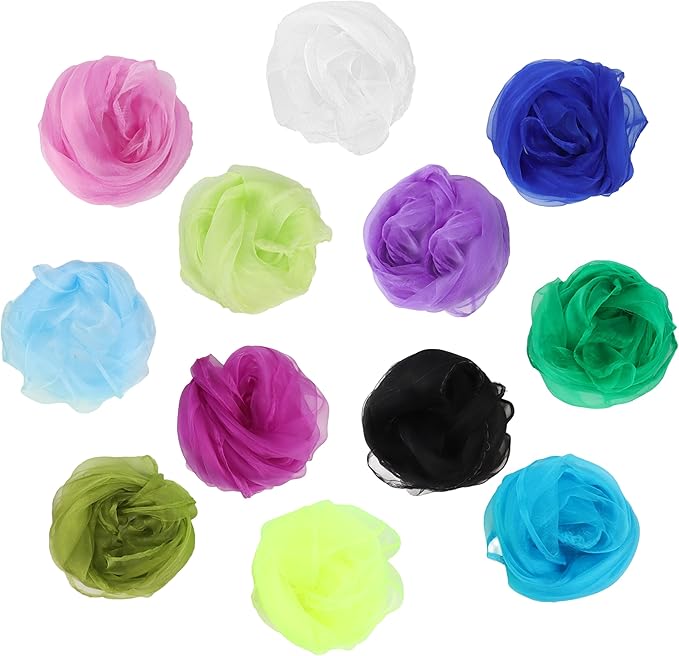 12 Colorful Scarves Play Dance Sensory Juggling Scarves Play Silks Rainbow Scarf Lightweight Thin Square Festival Scarf Game Magic Tricks Performance