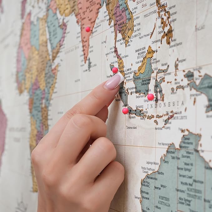 Canvas World Map with Cork Pin Board - English Lettering - Decorative Wall Decoration for All Rooms - Canvas Pictures with World Map Motif (120x80 cm, Pattern 20)