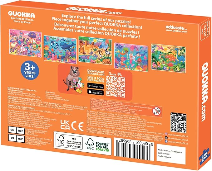 QUOKKA Puzzles for Kids Ages 4-6 – 60 Piece Jigsaw Puzzles for Toddlers Ages 3-5 with African Animals – Quiet Time Toy for Preschoolers 2-4 – FSC Certified Educational Learning Game for Boys and Girls