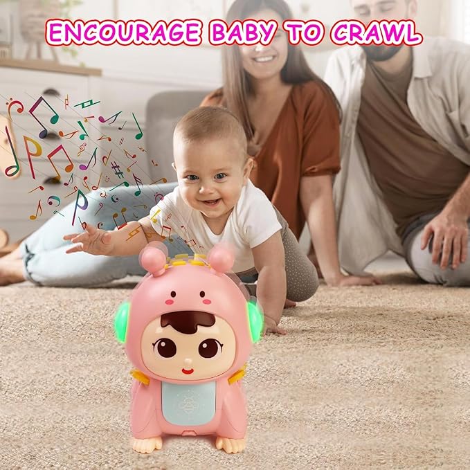 Crawling Baby Toys, Fun Tummy Time Toys for Toddler with Music and Light, Interactive Walking Moving Sensory Toys for Infant Baby Girls Boys, Age 12 to 18 Months