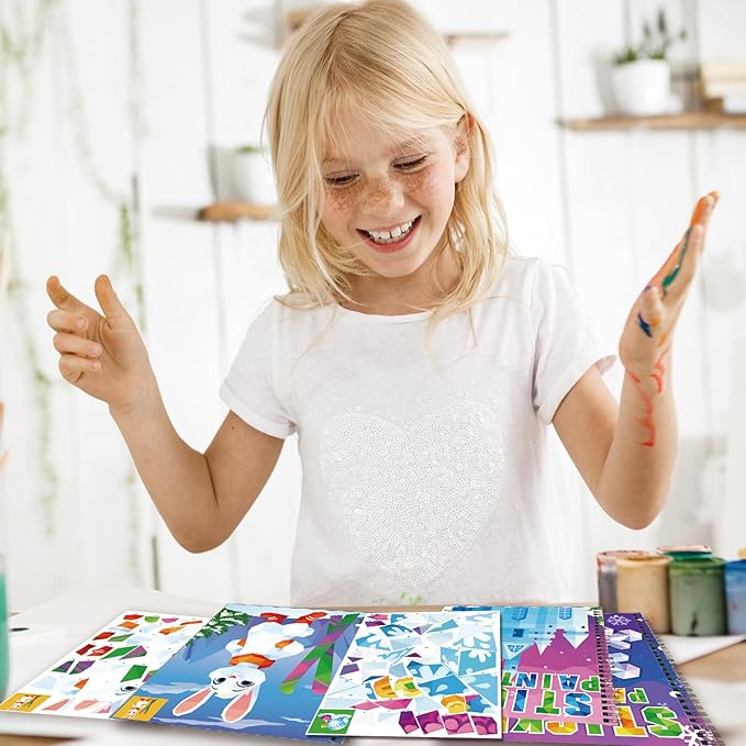 Omgouue 2PCS Winter Wonderland Crafts for Kids Ages 4-8 Christmas Sticker Paint Books Includes Elf Penguins Snowman and More Designs Gift Party Create 20 Pictures Sticker Sheets are Separate
