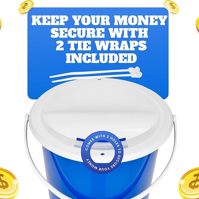 Plastic coin collection Bucket with removable lid and handle charity donation collection money box pail for fundraising with top slot for tickets raffles and money 7.5"Hx8.3"Diameter(multicolor)4 pack
