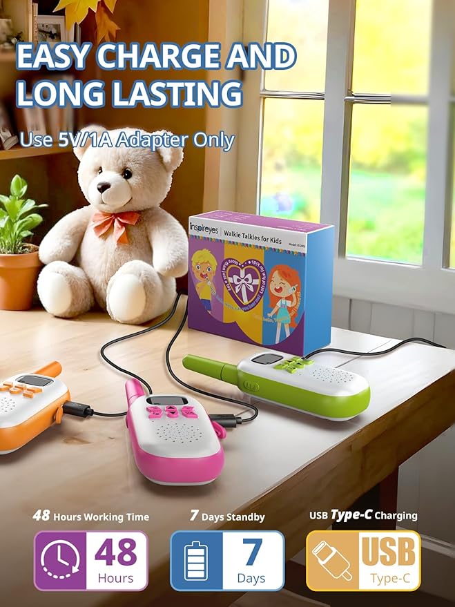 Walkie Talkies for Kids Rechargeable,Toys for Boys and Girls Ages 3-12, 3 Pack Long Range 2-Way Radios, Birthday Gifts,Christmas Stockings, Outdoor Play, Family Games, Hiking Camping Gear