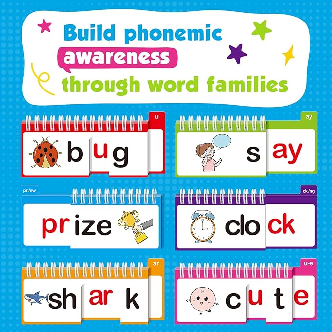 Word Family Build Book, 40 Read and Rhyme Flip Books, Sight Words Flash Cards Kindergarten, Learn to Read Phonics Flash Cards, Phonics Games Books for Preschool Learning Activities
