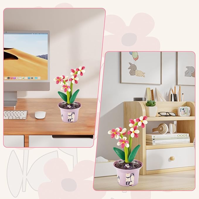 Musical Sunflower Piano Game Machine, Interactive Building Blocks Toy with Watering Can (Orchid)