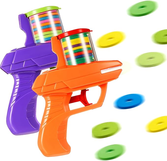 Sumind 2 Pcs Foam Disc Shooter Zip Shot Shooter Disc Launcher (Orange,Purple)