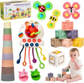 6 in 1 Baby Toys 0-6 Months, Montessori Toys for 6-12 Months, Infant Sensory Pull String Toy, Fidget Spinners Soft Buliding Blocks & Stacking Cups for Toddlers 1-3, Baby Gifts for Boys Girls