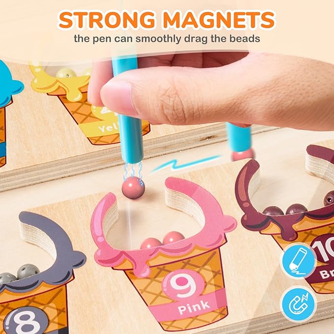 GAMENOTE Magnetic Color & Number Maze - Educational Wooden Color Matching Learning Counting - Toddler Fine Motor Skills Toys for Boys and Girls 3, 4, 5 Years Old