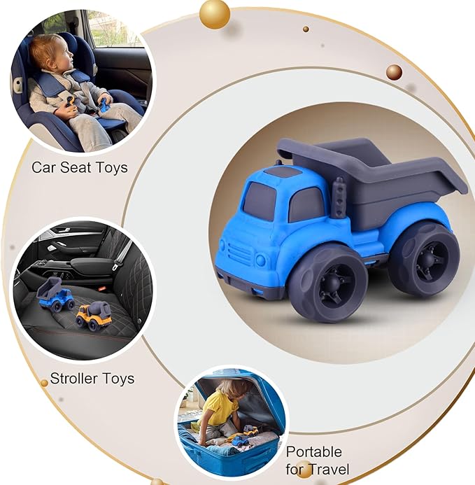 Dump Truck Toys for 3 Year Old Boys, BPA Free, Phthalates Free, PVC, Dump Truck, Mixer Cement, Easter Christmas Birthday Gifts for 2 3 4 Year Boy Girl. Dishwasher Safe,Recycled Plastic (Blue)