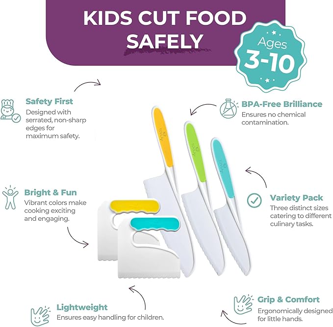 TOVLA JR. Kids' Cutting Set | Montessori Safe Kitchen Knives for Cooking| Kitchen Safety for Toddlers | Boost Confidence and Encourage Picky Eaters