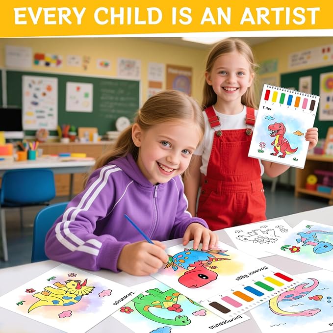 Paint with Water Coloring Books for Toddlers,Mess Free Watercolor Painting Papers for Kids Water Color Paint Kit Art Craft Birthday Gift for Ages 1-3,4-8(Dinosaurs)