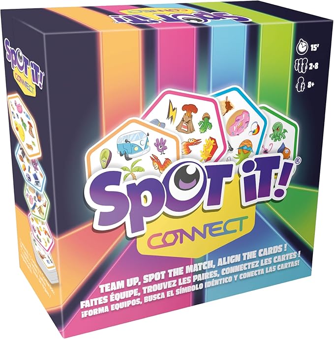 Asmodee Spot It! Connect - Fast-Paced Team Matching Game, Quick Reflexes, Fun for Game Night with Family and Friends, Great for Kids & Adults, Ages 8+, 2-8 Players, 15 Minute Playtime