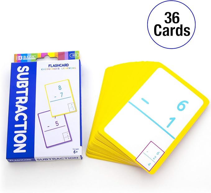 BAZIC Subtraction Flash Cards, Numbers Math Flashcards Game at School Home, Problem Solving (36/Pack), 2-Packs
