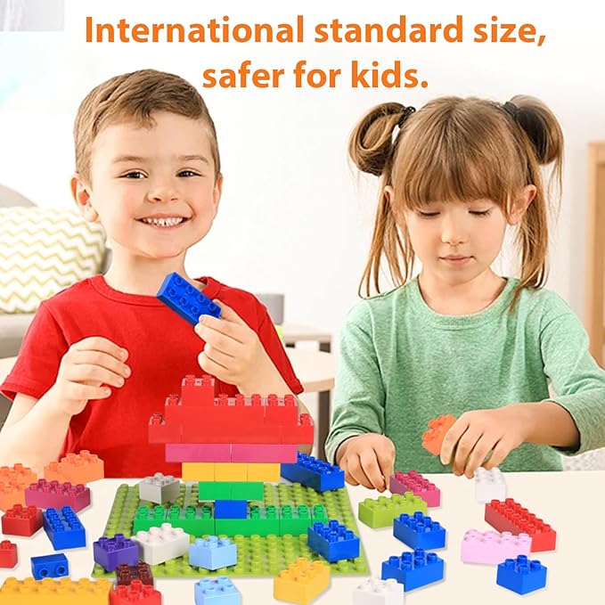 Building Blocks Set for Kids with Baseplate Big Building Bricks 101Pcs Classic Bulk Sensory Toy for Kids Toddlers Boys Girls 15 Random Colors Birthday Gift Compatible with Lego All Major Brand
