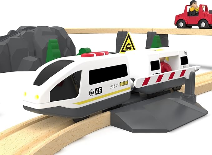 Z MAYABBO Wooden Train Set Accessories Battery Operated Locomotive Trains, Remote Control Train Vehicles for Wood Tracks, Powerful Engine Trains Cars Fits All Major Brands of Railway System