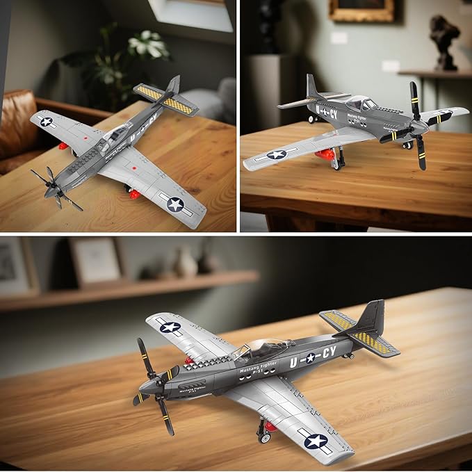 P51 Mustang Fighter Jet Building Set- Compatible with Lego Military Plane, Military Army Airplane for 8-14 Years Boys and Adults as Gifts