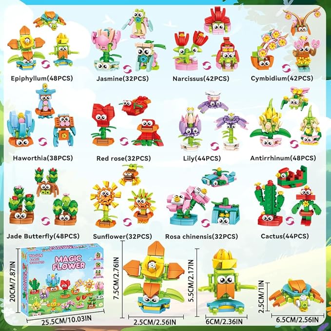 36 Pack Party Favors Building Blocks for Kids,Flowers Bouquets Building Toys DIY Unique Bricks Mini Animals Toys for Boys Girls Goodie Bags Stocking Stuffers Holiday Birthday Gifts Classroom Prizes