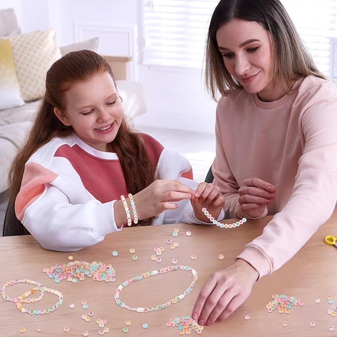 1900pcs Letter Beads, DECYOOL Glow in The Dark Letter Beads, Acrylic Alphabet Beads, with 1 Roll Elastic String for Bracelet Necklace Jewelry Making Supplie