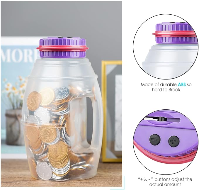 X-Large Piggy Bank for Adults Kids, Vcertcpl Digital Coin Counter Jar Money Counting Bank with LCD Counter, 2.8L Capacity Totals up Your Savings, Change Counter Coin Bank Designed for All US Coins
