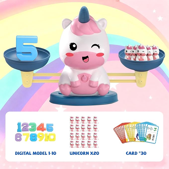 Snugzy Unicorn Balance Counting Toys Math Games Kindergarten Learning Games Kids Balance Scale Educational Toys Gifts for 3 4 5 Year Old Boys Girls