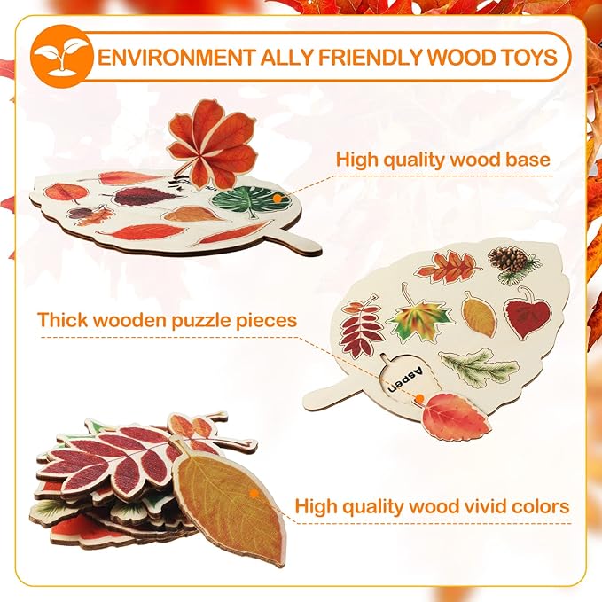 Kathfly 2 Pieces Leaf Wooden Jigsaw Puzzles Leaf Puzzle Montessori Toy Early Educational Learning for Birthday Gift Early Education School(Classic)